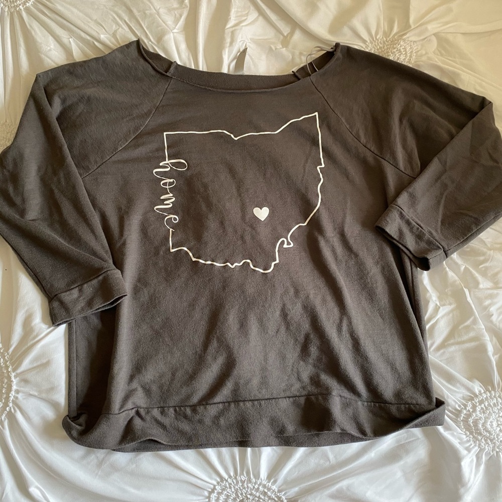 3/4 length light gray cow neck sweater